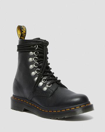 Dr Martens 1460 Laced Virginia Leren Veterlaarzen Dames Zwart | NL 605YXF